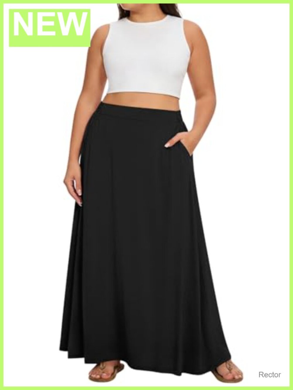 Plus Size A-Line Maxi Skirt with Pockets Flowy Long Skirt 95% Rayon 5% Spandex